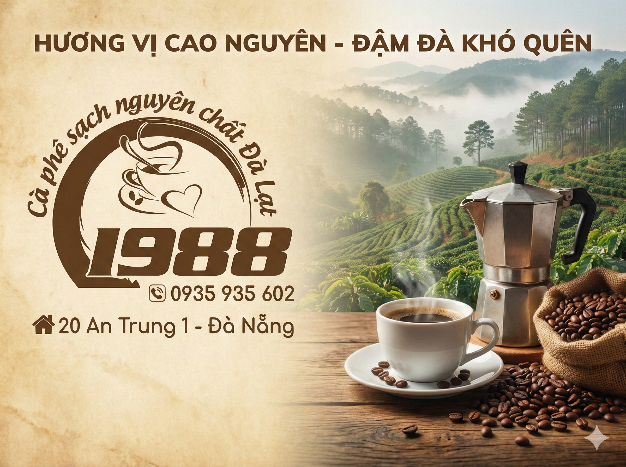 Cà phê sạch nguyên chất Đà Lạt 1988